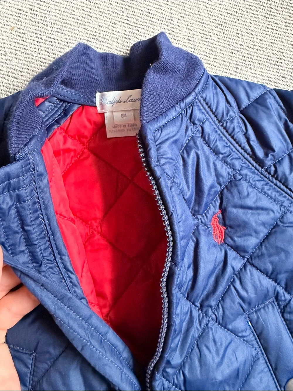 Ralph Lauren Navy Quilted Puffer Jacket with Red Pony